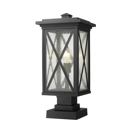 Z-Lite Brookside 1 Light Outdoor Pier Mounted Fixture, Black And Clear Seedy 583PHBS-SQPM-BK